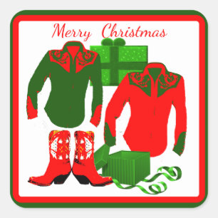 Cowboy Cowgirl Rodeo Western Shirts and Boots Square Sticker