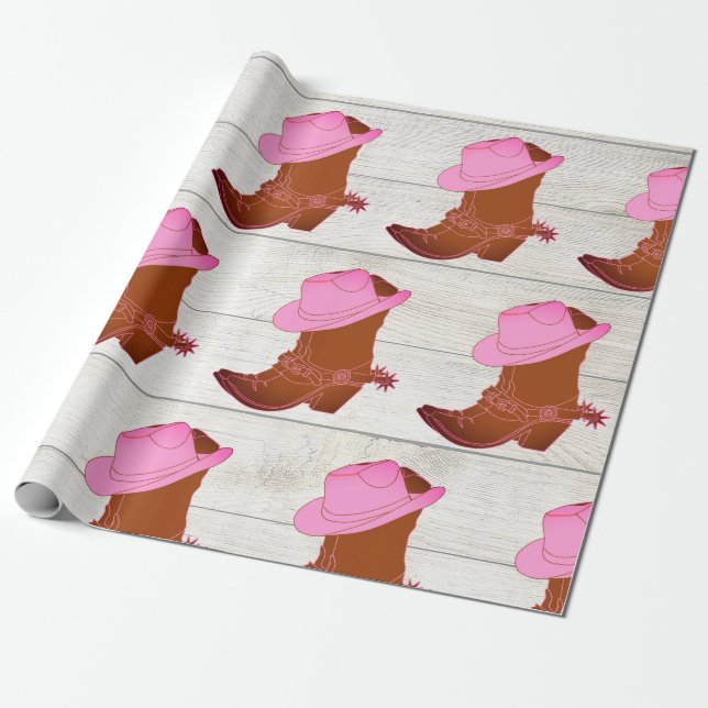 Cowboy Cowgirl Rustic Pink  Wrapping Paper (Unrolled)