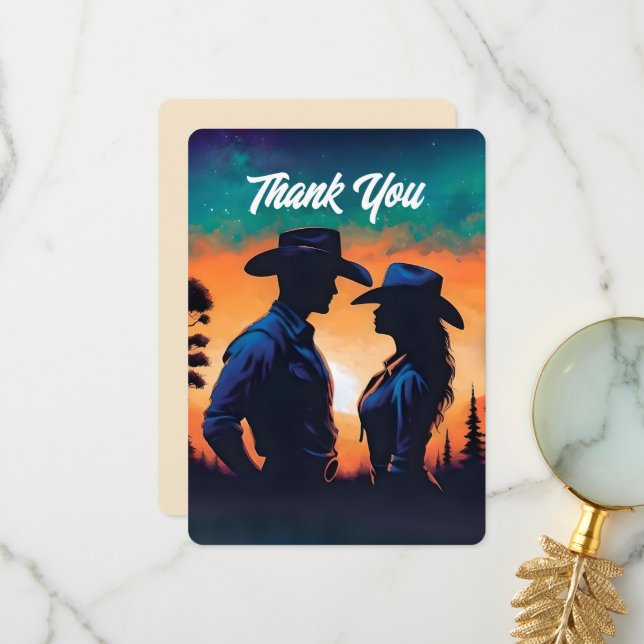 Cowboy & Cowgirl Sunset Thank You Card (Front/Back In Situ)