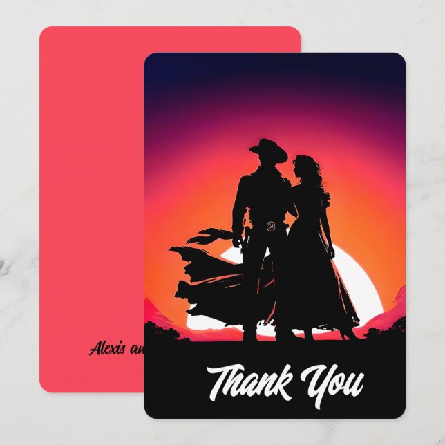 Cowboy & Cowgirl Sunset Thank You Card (Front/Back)