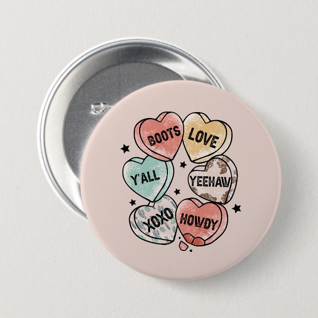 Cowboy Cowgirl Theme Hearts 7.5 Cm Round Badge (Front & Back)