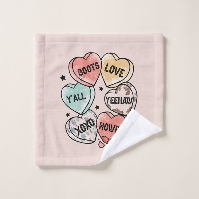 Cowboy Cowgirl Theme Hearts Bath Towel Set (Wash Cloth)