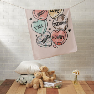 Cowboy Cowgirl Theme Hearts Fleece Baby Blanket