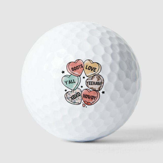 Cowboy Cowgirl Theme Hearts Golf Balls (Front)