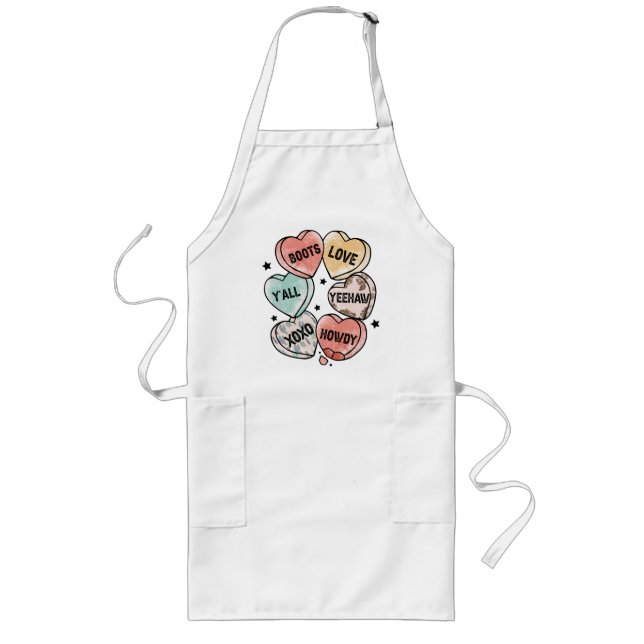 Cowboy Cowgirl Theme Hearts Long Apron (Front)
