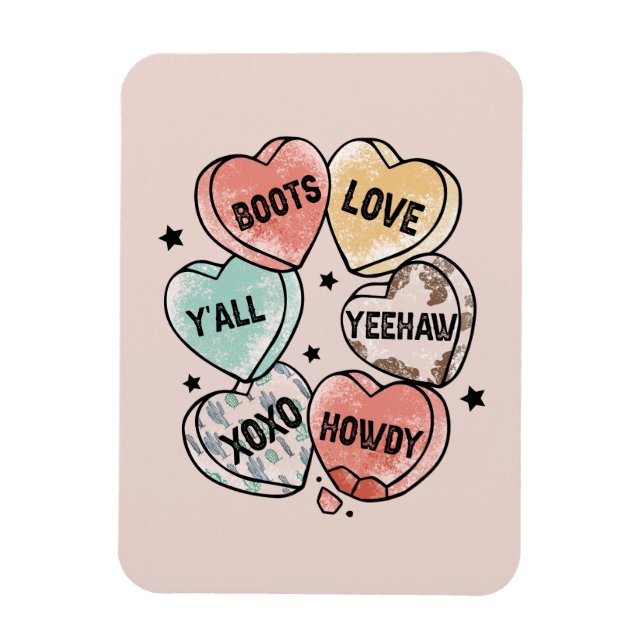 Cowboy Cowgirl Theme Hearts Magnet (Vertical)