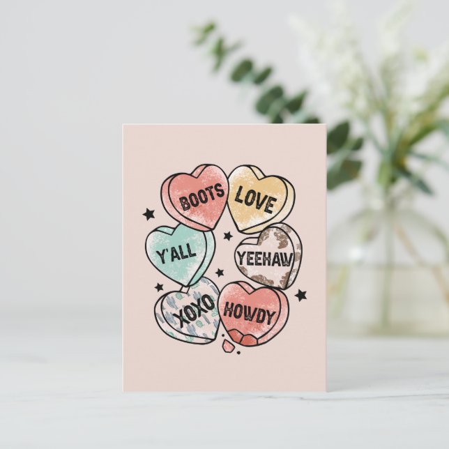 Cowboy Cowgirl Theme Hearts Postcard (Standing Front)