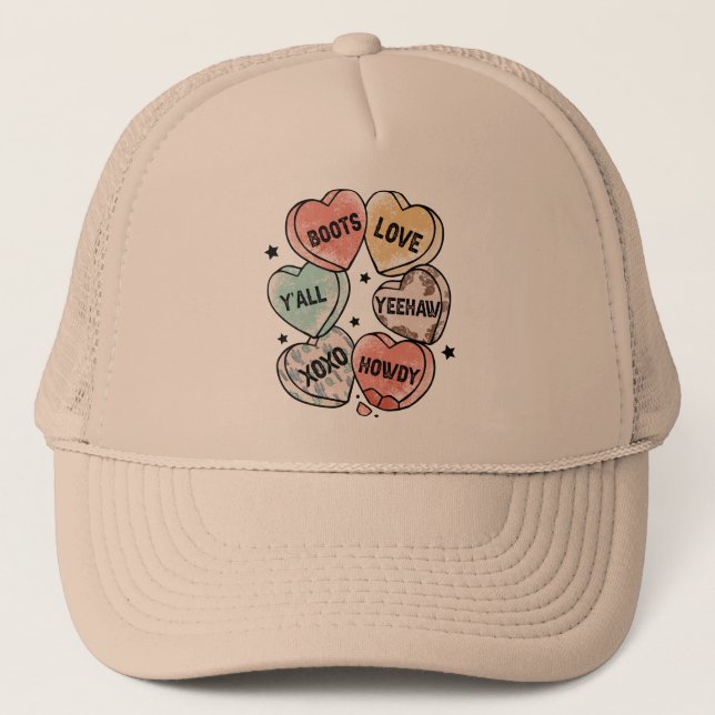 Cowboy Cowgirl Theme Hearts Trucker Hat (Front)