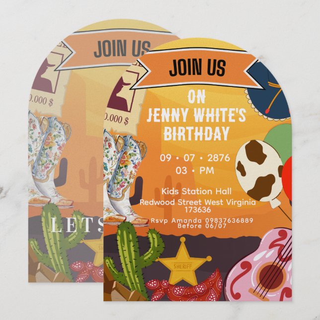 Cowboy Cowgirl Themed  Invitation (Front/Back)