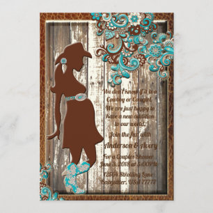 Cowboy Cowgirl Turquoise Brown Couples Baby Shower Invitation