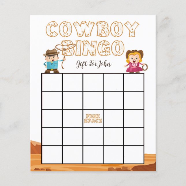 Cowboy & Cowgirl western baby shower bingo for kid (Front)