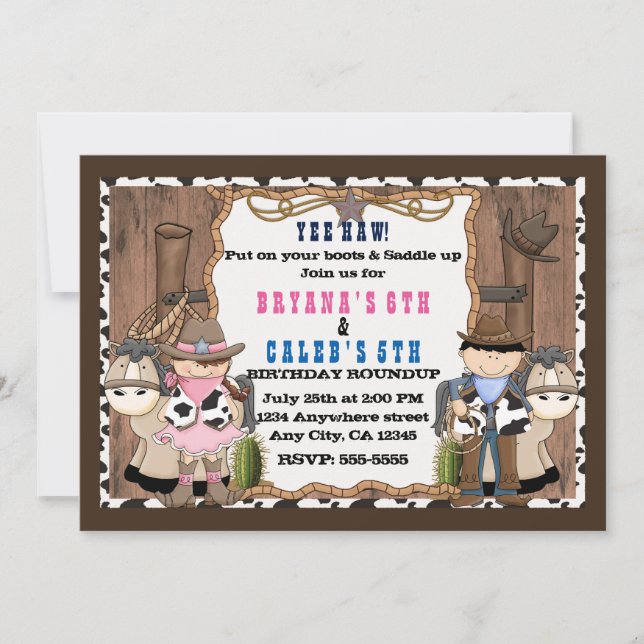Cowboy & Cowgirl Western Birthday Party Invitation (Front)