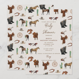 Cowboy Cowgirl Western Rodeo Country Baby Shower Invitation