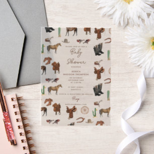 Cowboy Cowgirl Western Rodeo Country Baby Shower Vellum Invitations