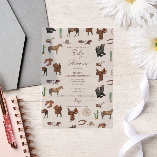 Cowboy Cowgirl Western Rodeo Country Baby Shower Vellum Invitations (Wedding)