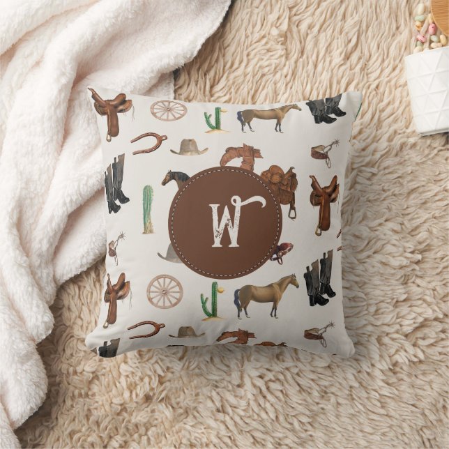 Cowboy Cowgirl Western Rodeo Country Monogram Cushion (Blanket)