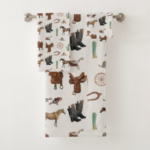 Cowboy Cowgirl Western Rodeo Country Pattern Bath Towel Set