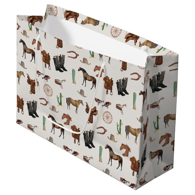 Cowboy Cowgirl Western Rodeo Country Pattern Large Gift Bag (Front Angled)