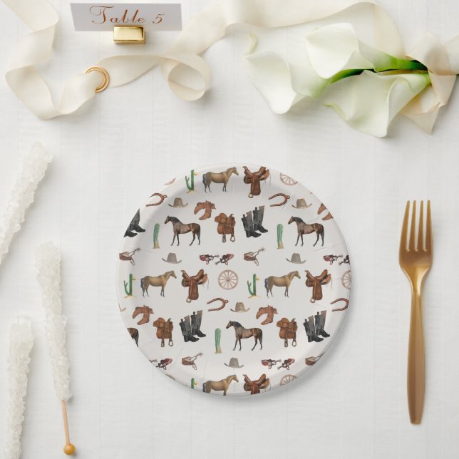 Cowboy Cowgirl Western Rodeo Country Pattern Paper Plate (Wedding)