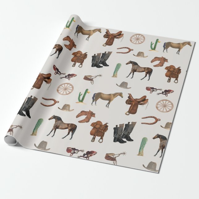 Cowboy Cowgirl Western Rodeo Country Pattern Wrapping Paper (Unrolled)