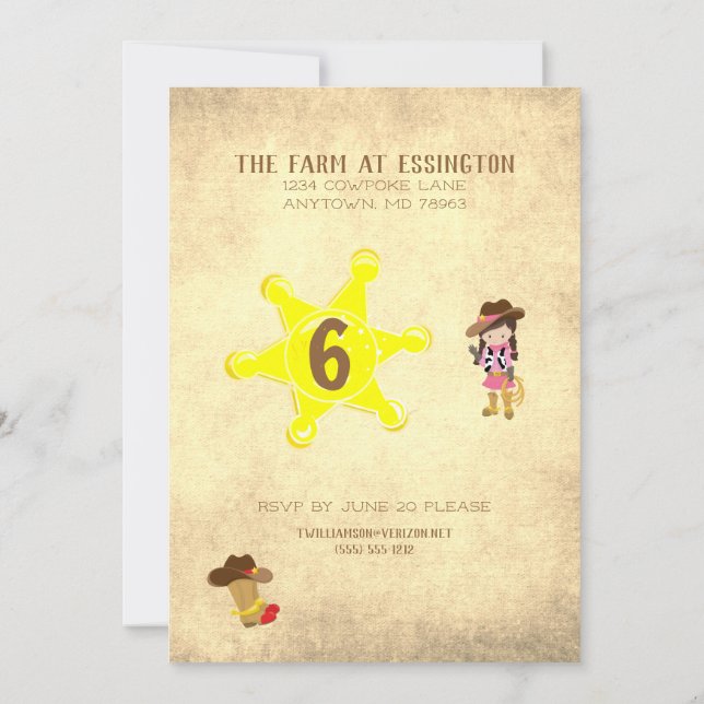 Cowboy Cowgirl Wild West Custom Birthday Party Invitation (Back)