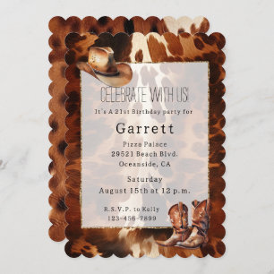 Cowboy Cream Brown Cowhide Hat Boots Invitation
