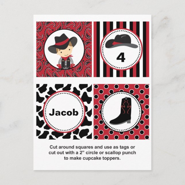 Cowboy Cupcake Toppers Postcard (Front)
