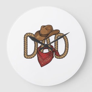 Cowboy Dad Rope Hat Bandanna Vintage Engraving Des Large Clock