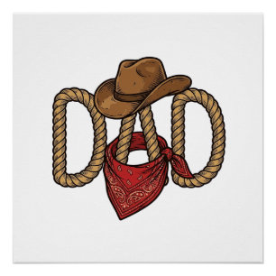 Cowboy Dad Rope Hat Bandanna Vintage Engraving Des Poster