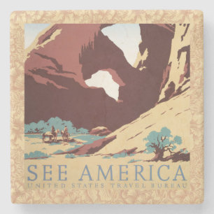 Cowboy Desert Vintage Western Horses  Stone Coaster