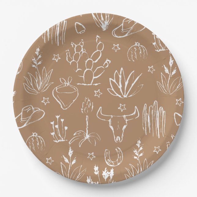 Cowboy Desert Western Brown Paper Plate (Front)