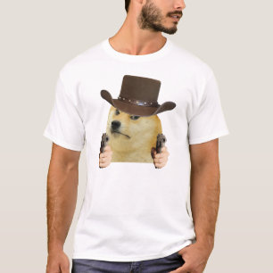 Cowboy Dog Funny Meme Doge Holding Guns Memes T-Shirt