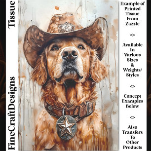 Cowboy Dog, Golden Retriever DD1 Decoupage Tissue Paper
