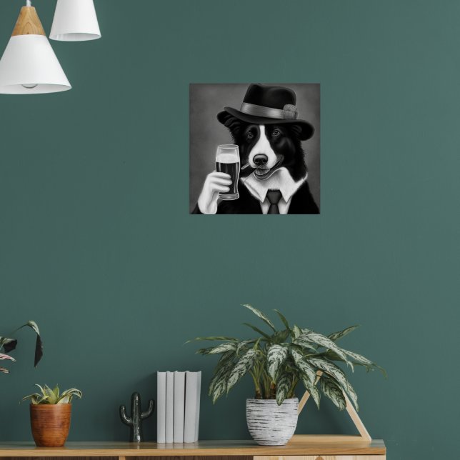 Cowboy Dog Holding a Mug of Beer Illustration Poster (Living Room 1)