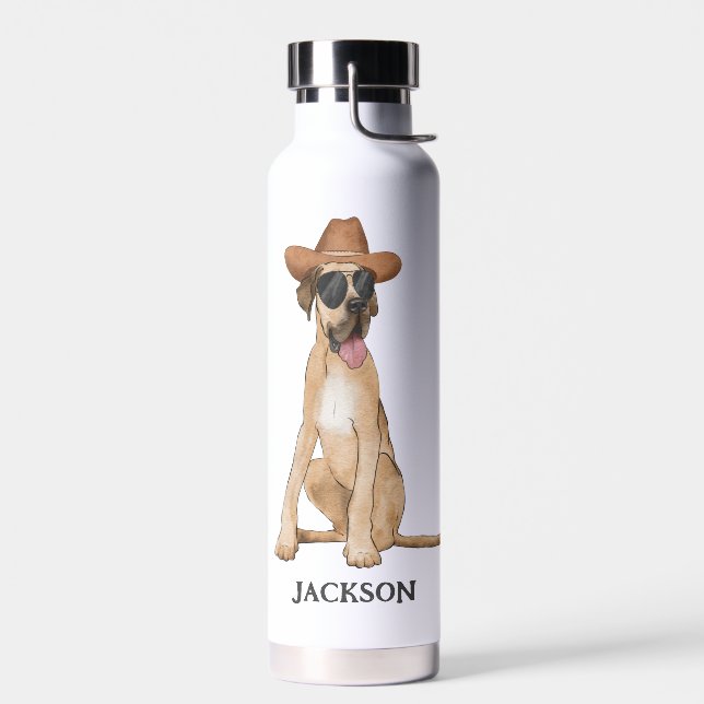 Cowboy Dog Illustration Water Bottle (Left)