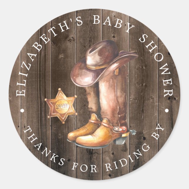 Cowboy | Drive-By Baby Shower Thank You Favour Classic Round Sticker (Front)