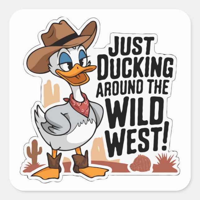 Cowboy Duck Sticker | Cute Funny Western Pun (Front)