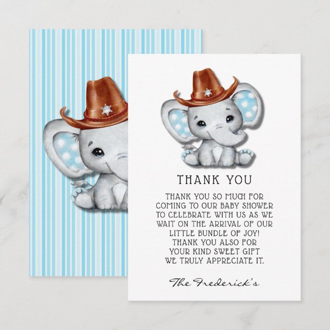 Cowboy Elephant Baby Shower Thank You Cards (Front/Back)