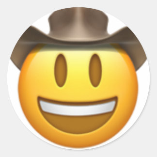 Cowboy emoji face classic round sticker