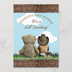 Cowboy Ethnic Baby and Teddy Bear Baby Shower Invitation