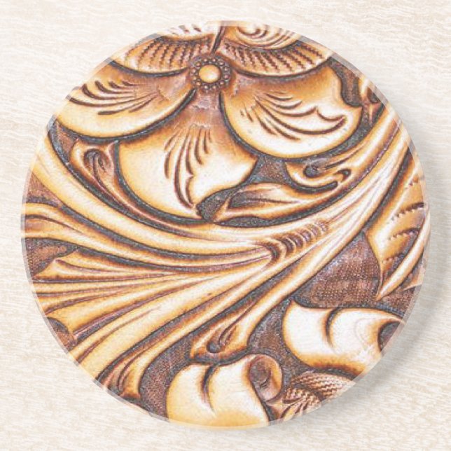 Cowboy Fashion Western Country Tooled Leather Coaster (Front)