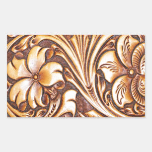 Cowboy Fashion Western Country Tooled Leather Rectangular Sticker