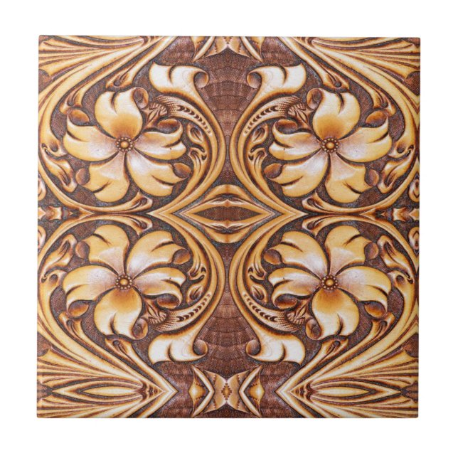 Cowboy Fashion Western Country Tooled Leather Tile (Front)