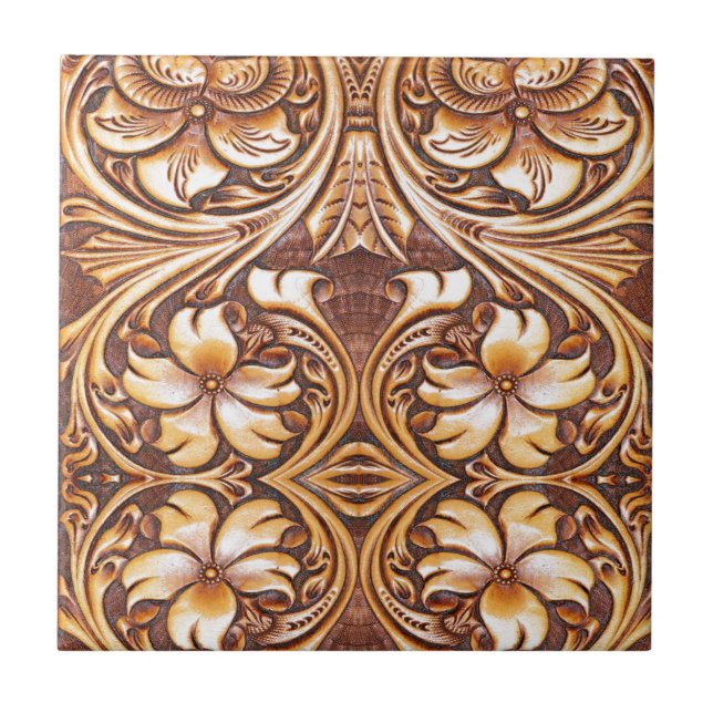 Cowboy Fashion Western Country Tooled Leather Tile (Front)