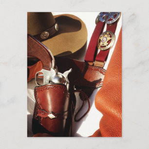 Cowboy Fast Draw Pistol in Holster Hat Postcard