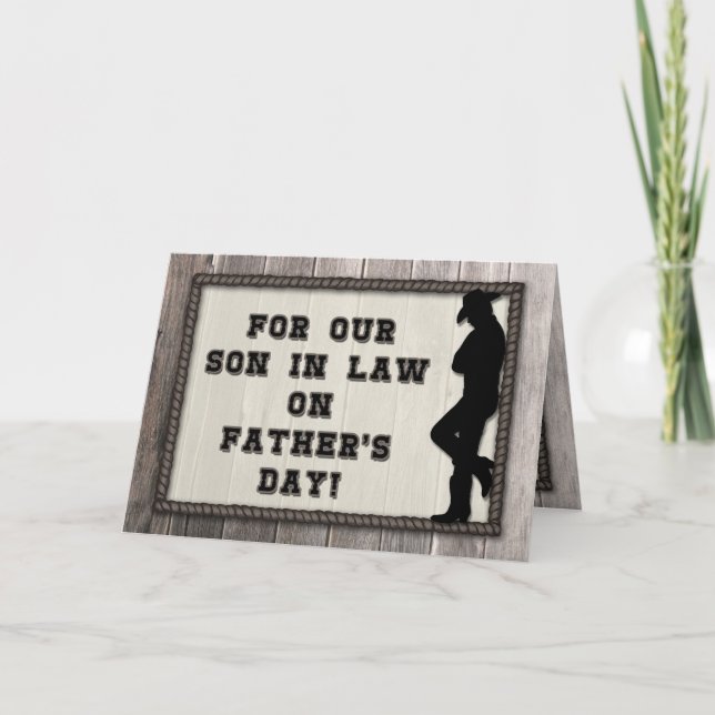 Cowboy Father's Day, Son in Law, Rustic Wood Look Card (Front)