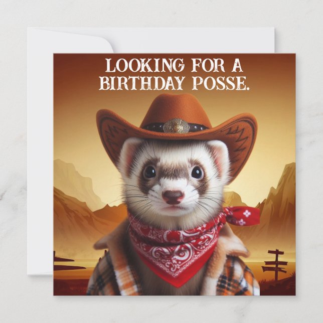 Cowboy Ferret Western Style Birthday Posse Invitation (Front)