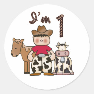 Cowboy  First Birthday Classic Round Sticker