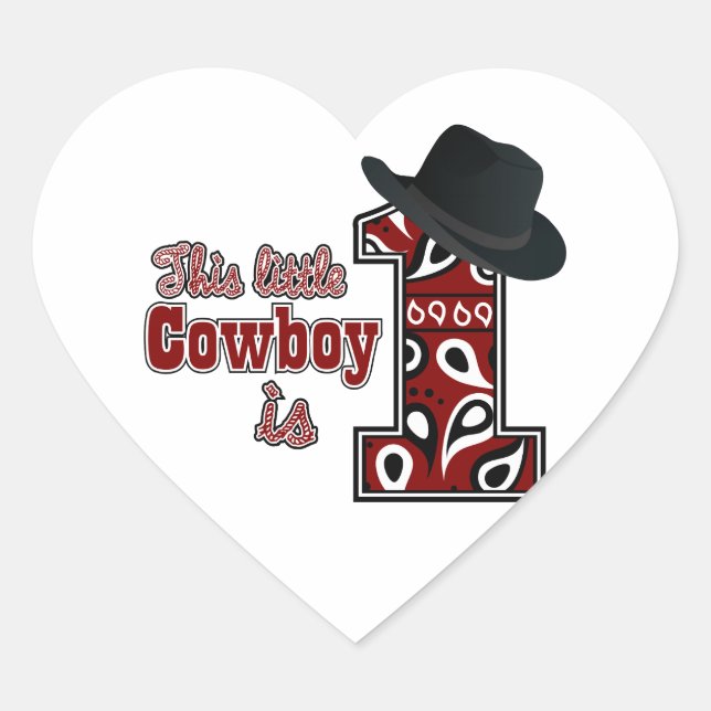 Cowboy First Birthday Heart Sticker (Front)