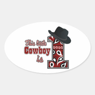 Cowboy First Birthday Oval Sticker